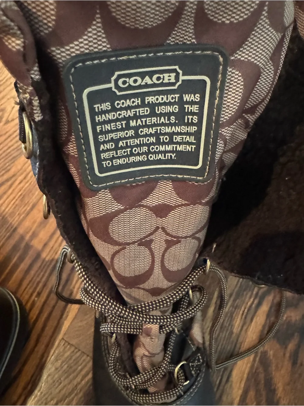 COACH Women's Brown Signature Logo Lace-Up Winter Boot 9.5